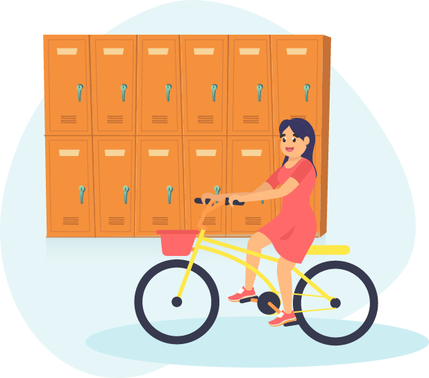 Riding Bike in Front of Lockers Graphic