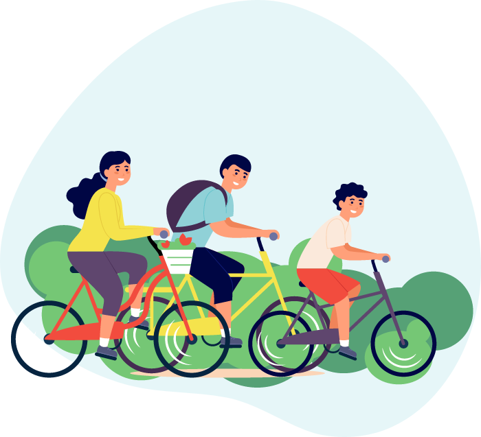 Three Individuals Riding Bikes Graphic